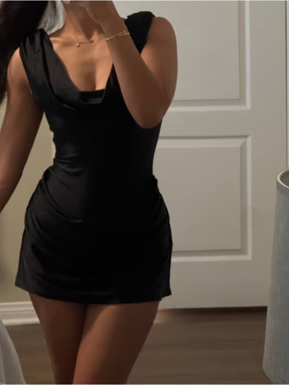 Black Cowl Neck Mini Dress - Women